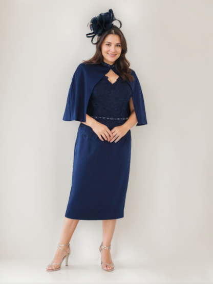 Plus Size V-Neck Tea-Length Mother of the Bride Sheath Dress with Rhinestones & Appliques