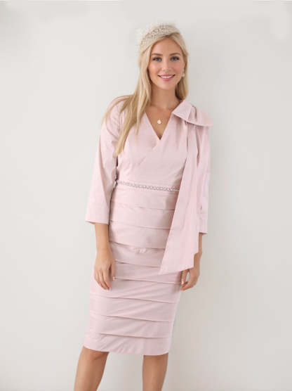 V-Neck 3/4 Sleeve Sheath/Column Dress for Mothers of the Bride & Groom with Pearl and Bow Details