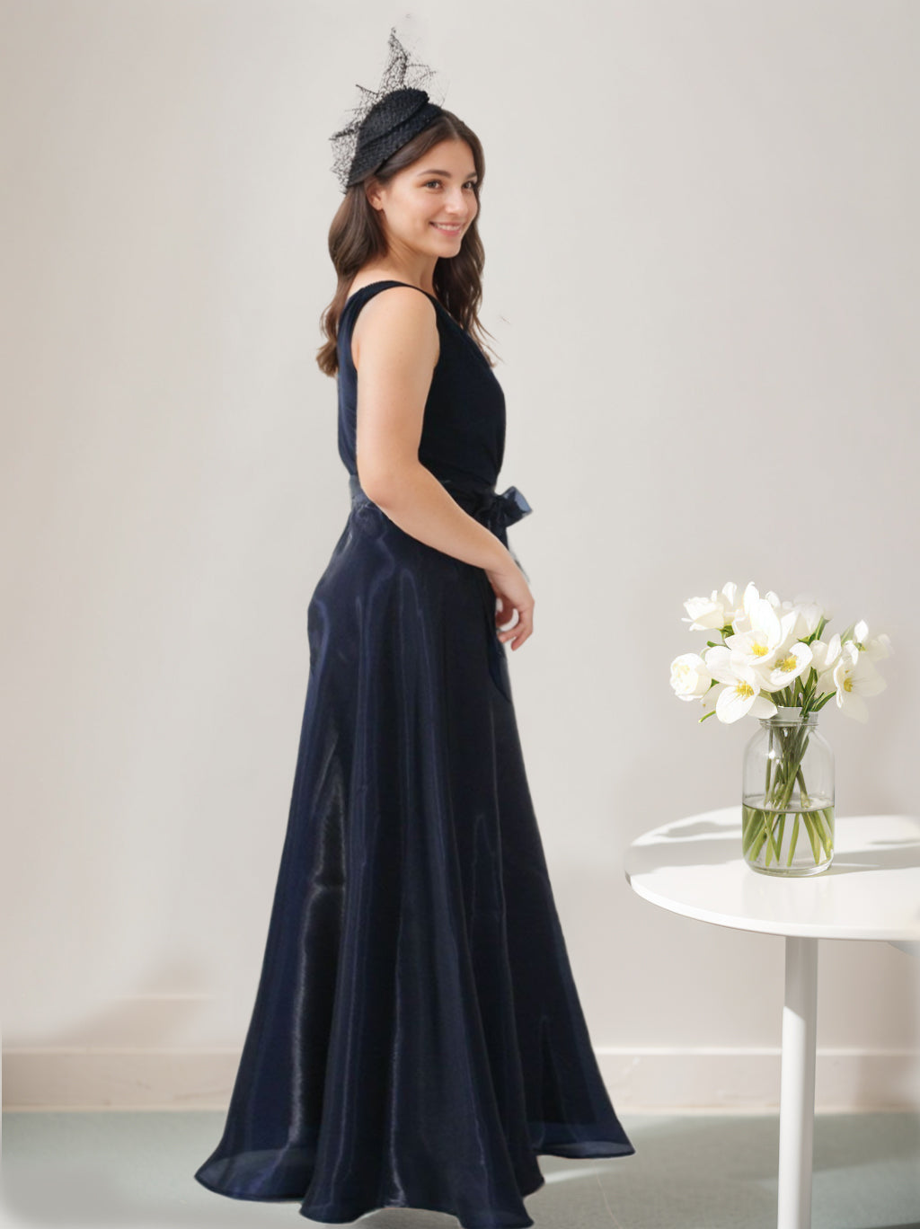 V-Neck Sleeveless A-Line Floor-Length Plus Size Mother of the Bride Dress with Bow