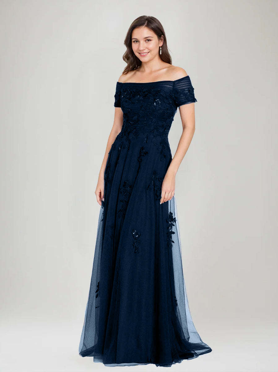 Sleeveless Off-the-Shoulder A-Line Dresses for Mother of the Bride & Groom with Appliques