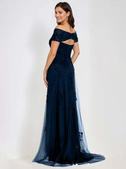 Sleeveless Off-the-Shoulder A-Line Dresses for Mother of the Bride & Groom with Appliques