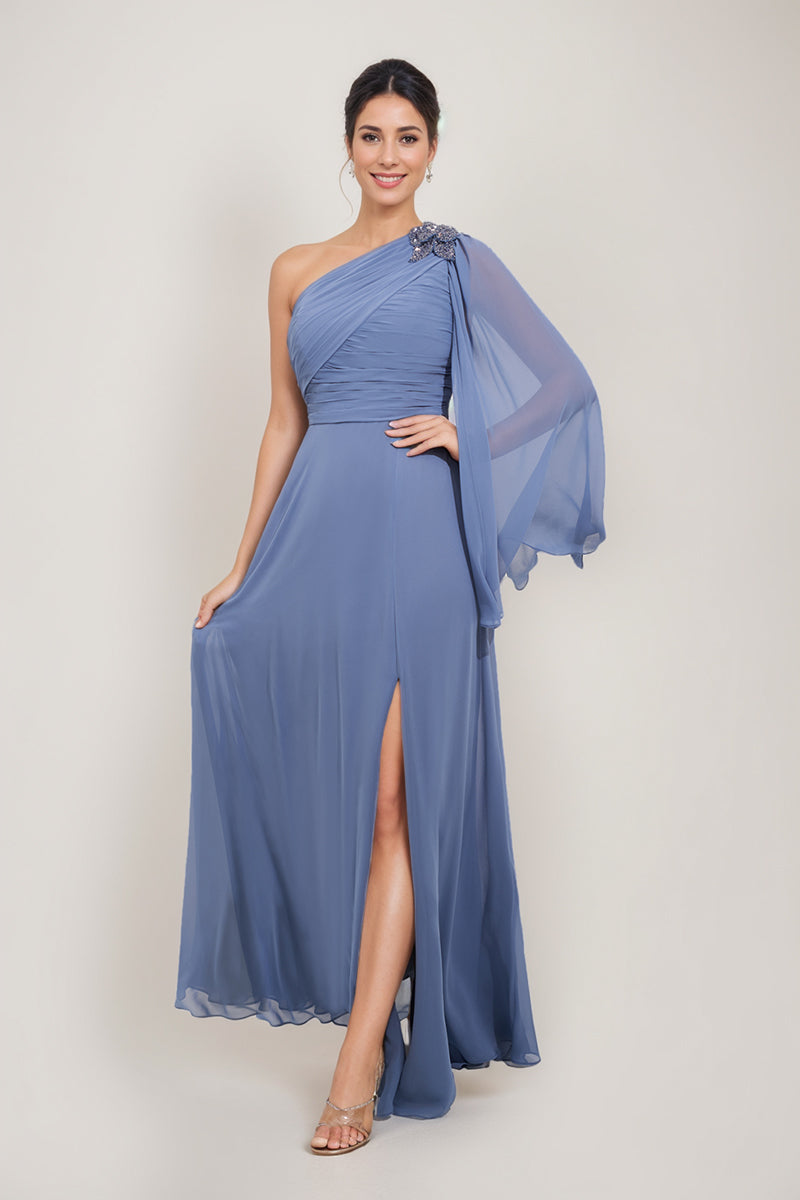 One-Shoulder A-Line Princess Dress for the Mother of the Bride & Groom Featuring Appliques and a Side Slit-BMbridal.UK