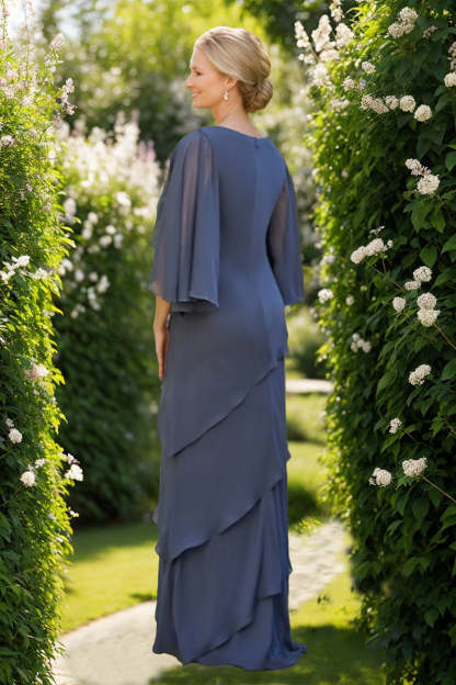 Mother of the Bride & Groom A-Line/Princess Dresses with Scoop Neck 3/4 Sleeves Rhinestones and Ruffles-BMbridal.UK