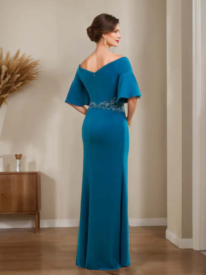 Off-the-Shoulder Sheath/Column Mother of the Bride & Groom Dresses with Appliques and Side Split