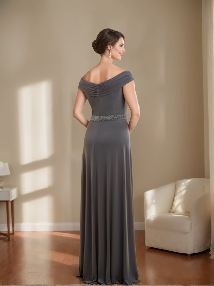 V-Neck Ruched Sheath/Column Mother of the Bride Dresses with Beading