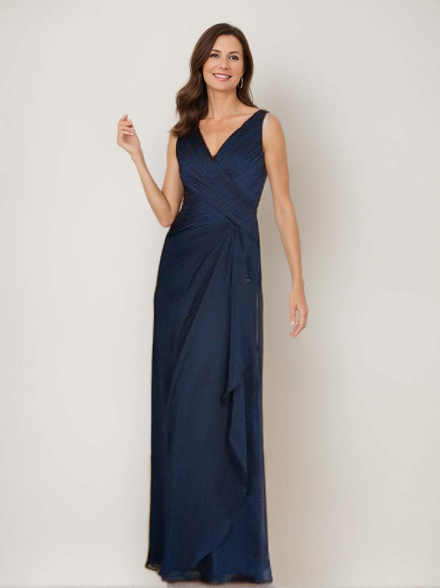 V-Neck 3/4 Sleeve Sheath/Column Mother of the Bride Dress with Ruffles and Jacket