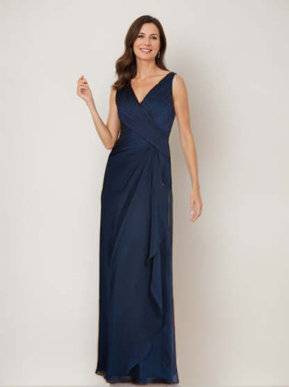 V-Neck 3/4 Sleeve Sheath/Column Mother of the Bride Dress with Ruffles and Jacket