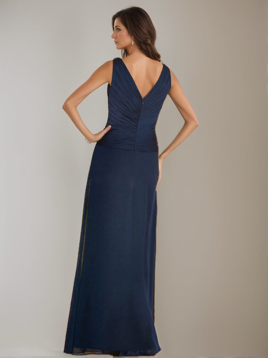 V-Neck 3/4 Sleeve Sheath/Column Mother of the Bride Dress with Ruffles and Jacket