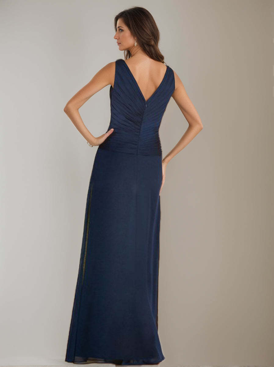 V-Neck 3/4 Sleeve Sheath/Column Mother of the Bride Dress with Ruffles and Jacket