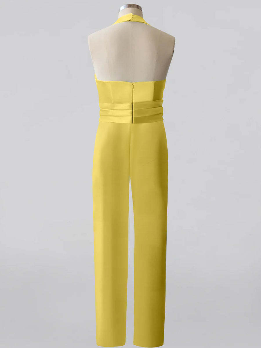 V-Neck Sleeveless 2-Piece Floor-Length Pantsuit for the Mother of the Bride Featuring a Bow Belt