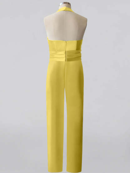 V-Neck Sleeveless 2-Piece Floor-Length Pantsuit for the Mother of the Bride Featuring a Bow Belt