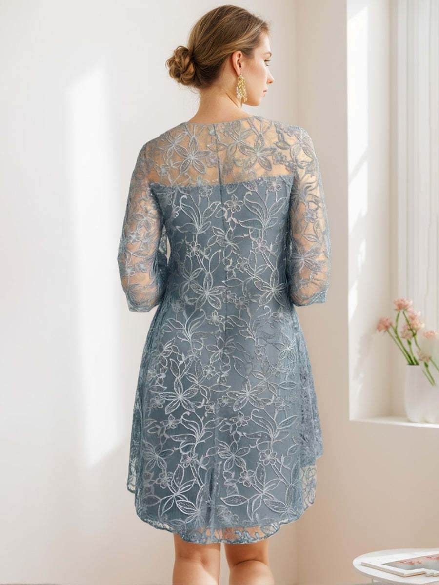 Knee-Length Scoop Neck A-Line Mother of the Bride Dress with Princess Cut and Appliques