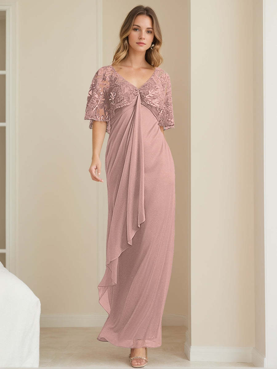 Elegant V-Neck A-Line Mother of the Bride Dress with Appliques Ankle-Length