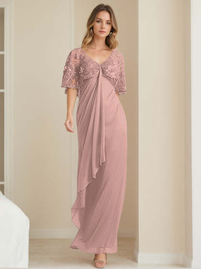 Elegant V-Neck A-Line Mother of the Bride Dress with Appliques Ankle-Length