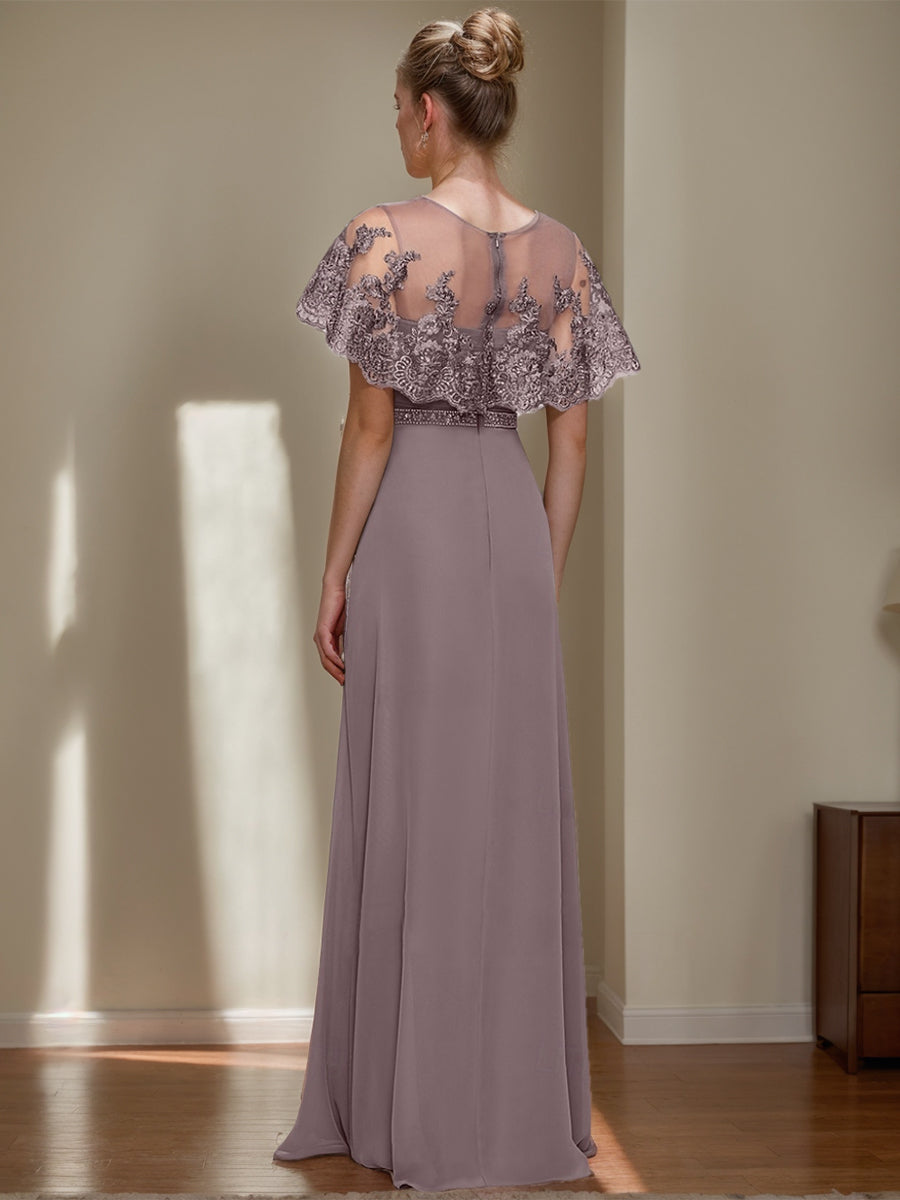 Elegant Jewel Neck Sheath/Column Dresses for Mother of the Bride & Groom with Appliques Belt and Beadings-BMbridal.UK