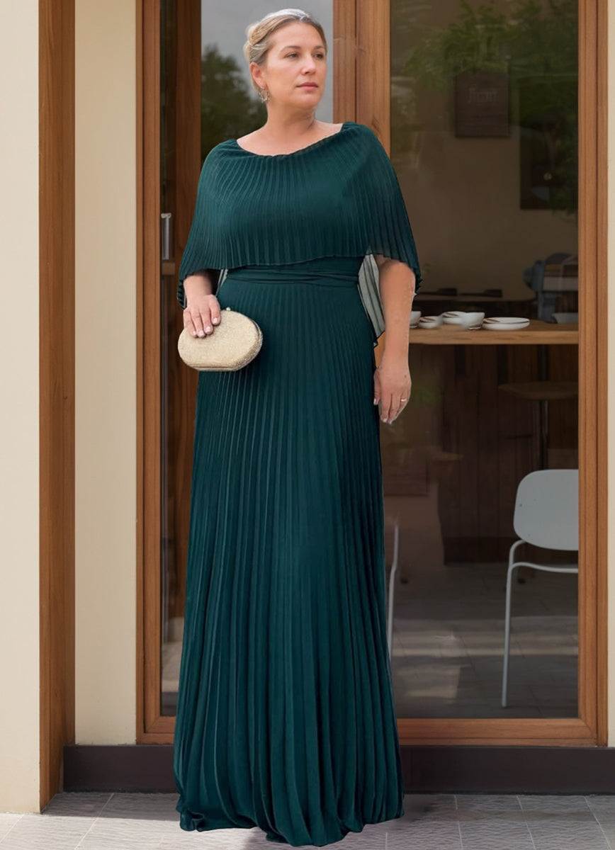 Scoop Neck Half-Sleeve Sheath/Column Dress with Pleats & Cape for Mothers of the Bride & Groom