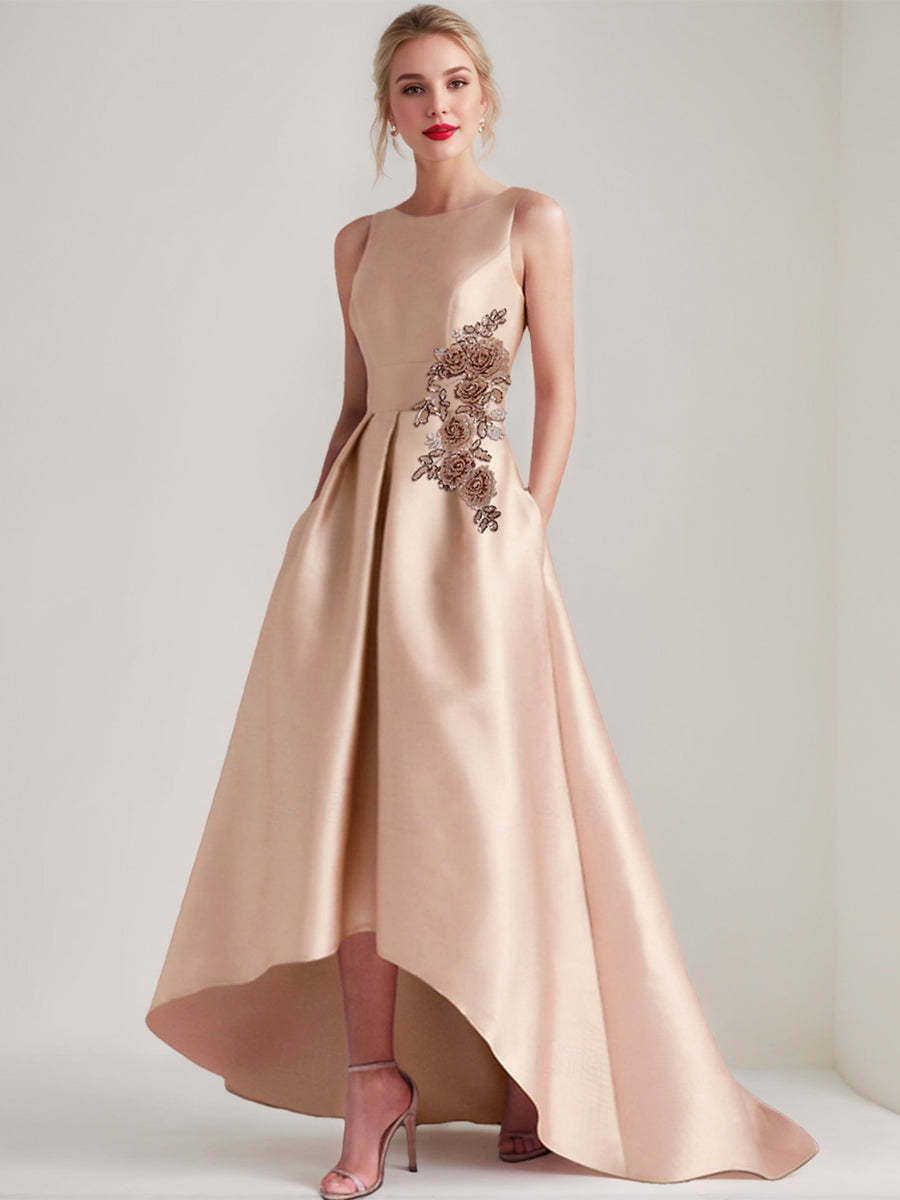 Asymmetrical Sleeveless A-Line/Princess Mother of the Bride & Groom Dress with Appliques and Pocket