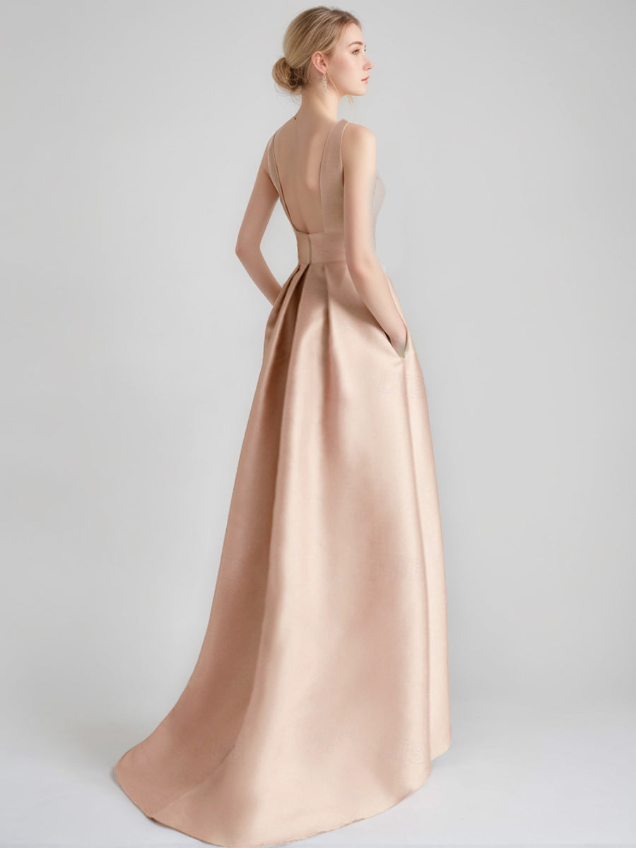 Asymmetrical Sleeveless A-Line/Princess Mother of the Bride & Groom Dress with Appliques and Pocket