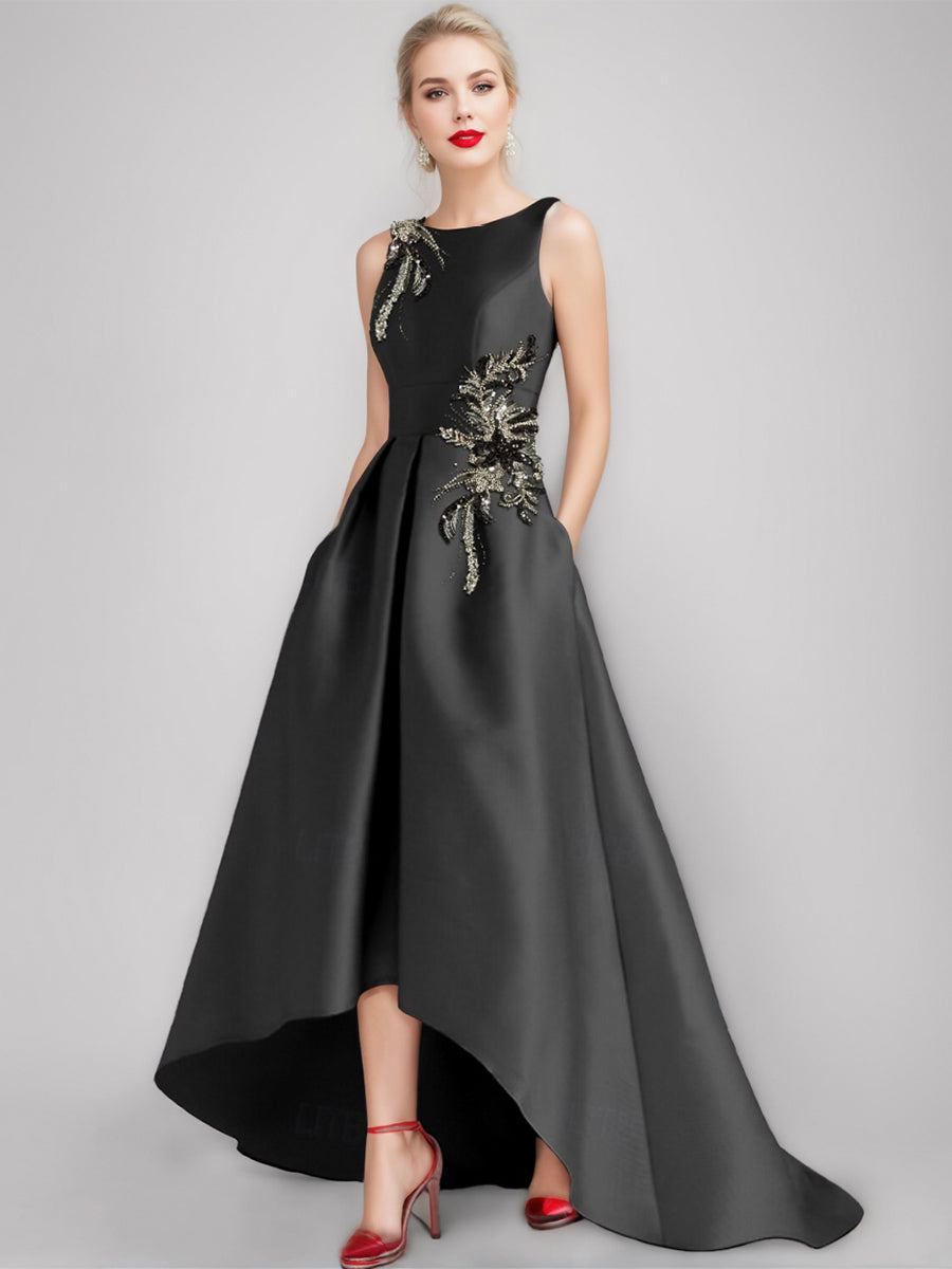 Elegant Asymmetrical A-Line Princess Scoop Mother of the Bride & Groom Sleeveless Dress with Appliques-BMbridal.UK