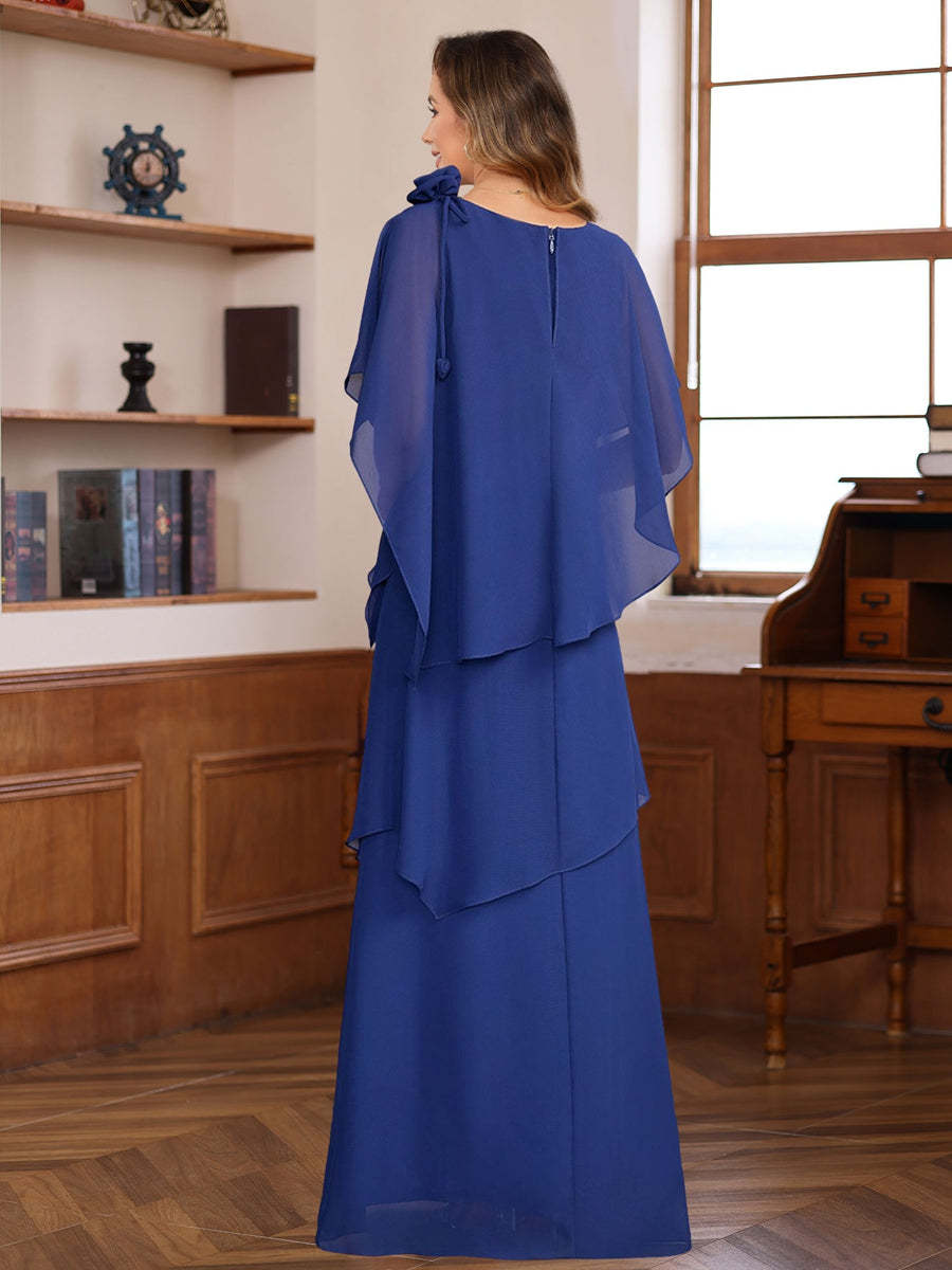 Short-Sleeve Floor-Length A-Line Princess Mother of the Bride Dress with Ruffles and Flowers