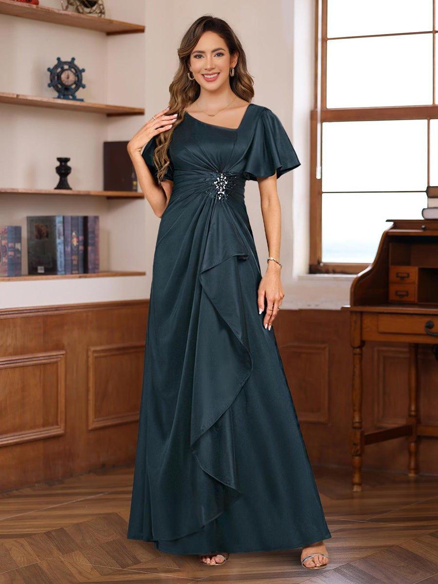 Elegant V-Neck A-Line Floor-Length Mother of the Bride Dress with Beadings and Sequins