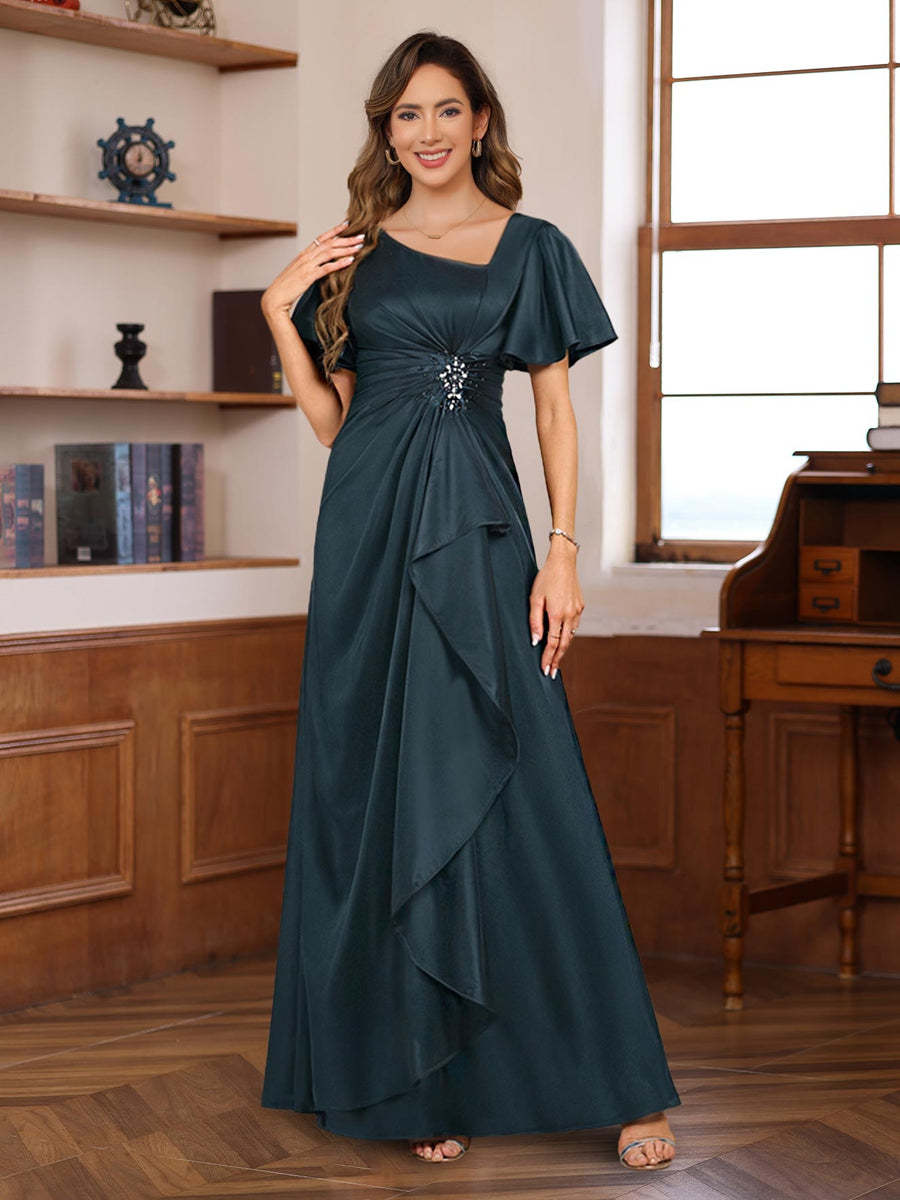 Elegant V-Neck A-Line Floor-Length Mother of the Bride Dress with Beadings and Sequins