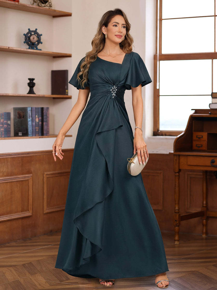 Elegant V-Neck A-Line Floor-Length Mother of the Bride Dress with Beadings and Sequins