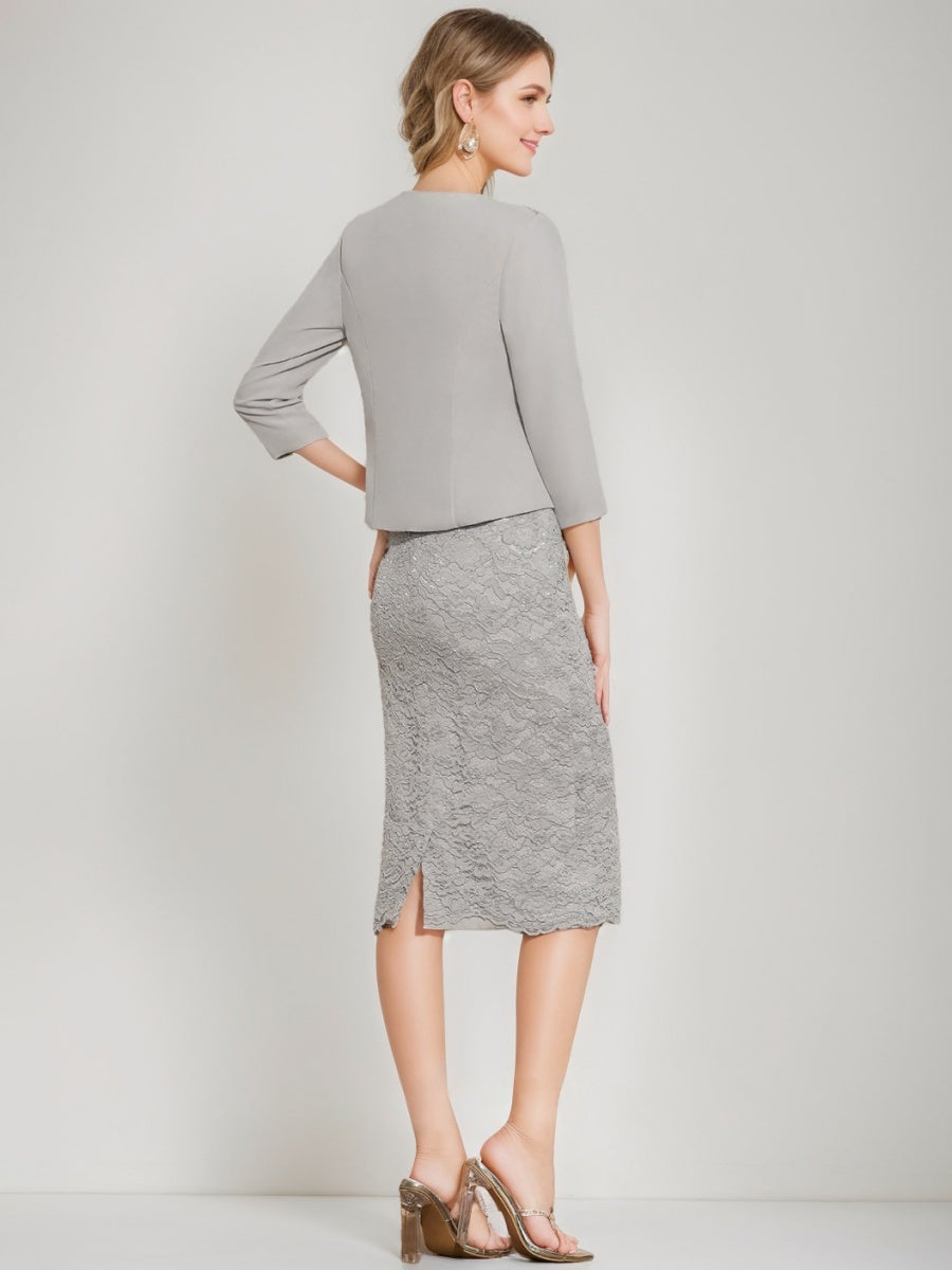 Tea-Length Mother of the Bride Sheath/Column Dresses with Crystal Accents & Jacket
