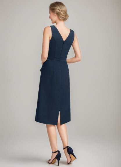 Tea-Length Mother of the Bride Sheath Dress with Detachable Beaded Cape and Ruffles