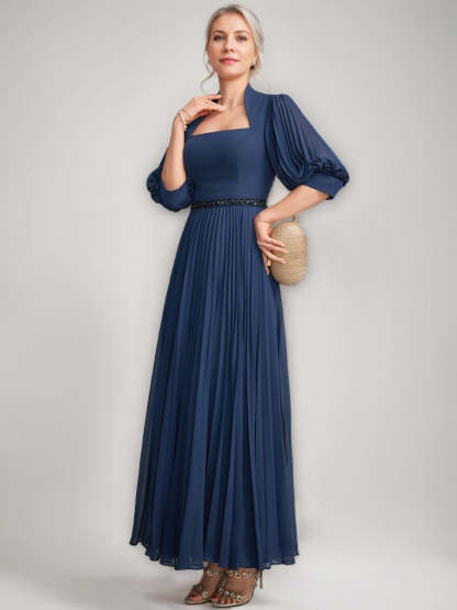 Queen Anne Neckline A-line Princess Ankle-Length Mother of the Bride Dresses with Pleats Sequins & Beads-BMbridal.UK