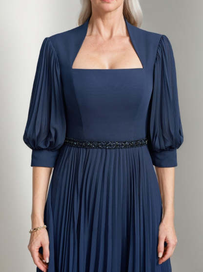 Queen Anne Neckline A-line Princess Ankle-Length Mother of the Bride Dresses with Pleats Sequins & Beads-BMbridal.UK