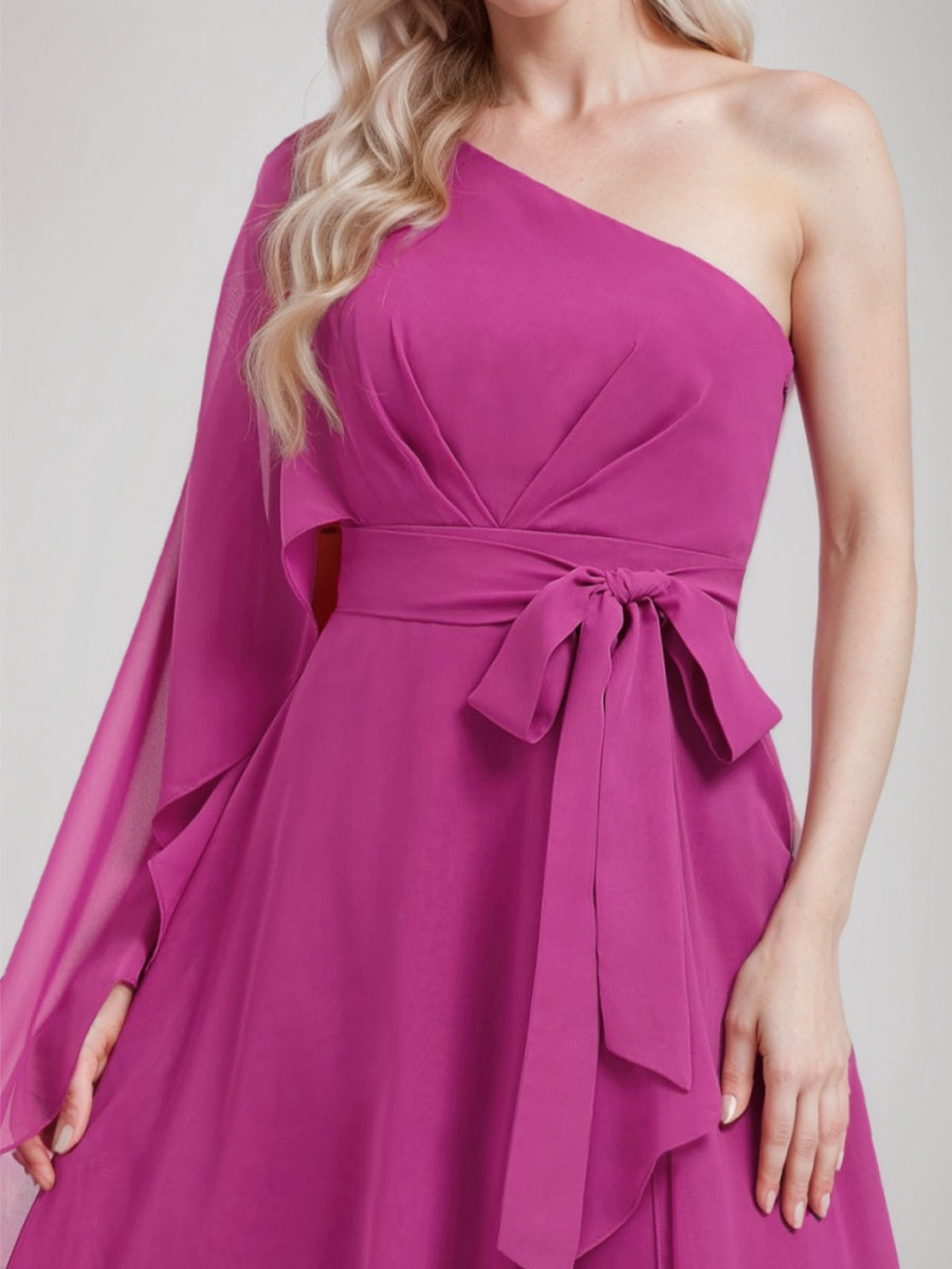 One-Shoulder A-Line Princess Dress with Asymmetrical Ruched Detail and Bow Sash for the Mother of the Bride-BMbridal.UK