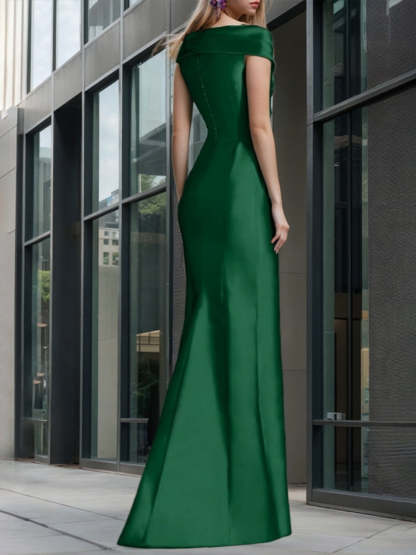 Off-The-Shoulder Sleeveless Pleated Asymmetrical Ruffled Dress for the Mother of the Bride