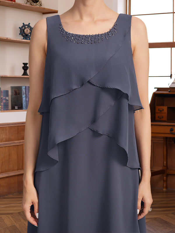 Knee-Length A-Line Princess Scoop Mother of the Bride & Groom Dresses with Beaded Jacket and Ruffles