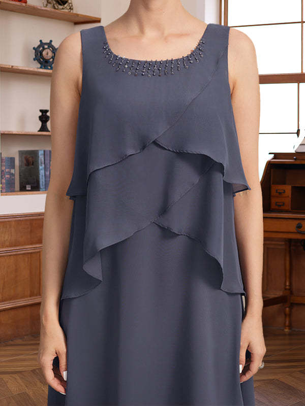 Knee-Length A-Line Princess Scoop Mother of the Bride & Groom Dresses with Beaded Jacket and Ruffles