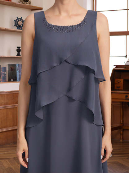 Knee-Length A-Line Princess Scoop Mother of the Bride & Groom Dresses with Beaded Jacket and Ruffles