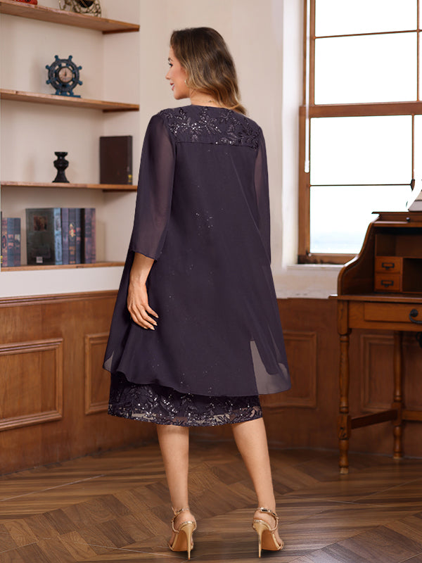 Knee-Length A-Line/Princess Mother of the Bride & Groom Dresses with Scoop Neck Jacket Lace Appliques and Sequins-BMbridal.UK