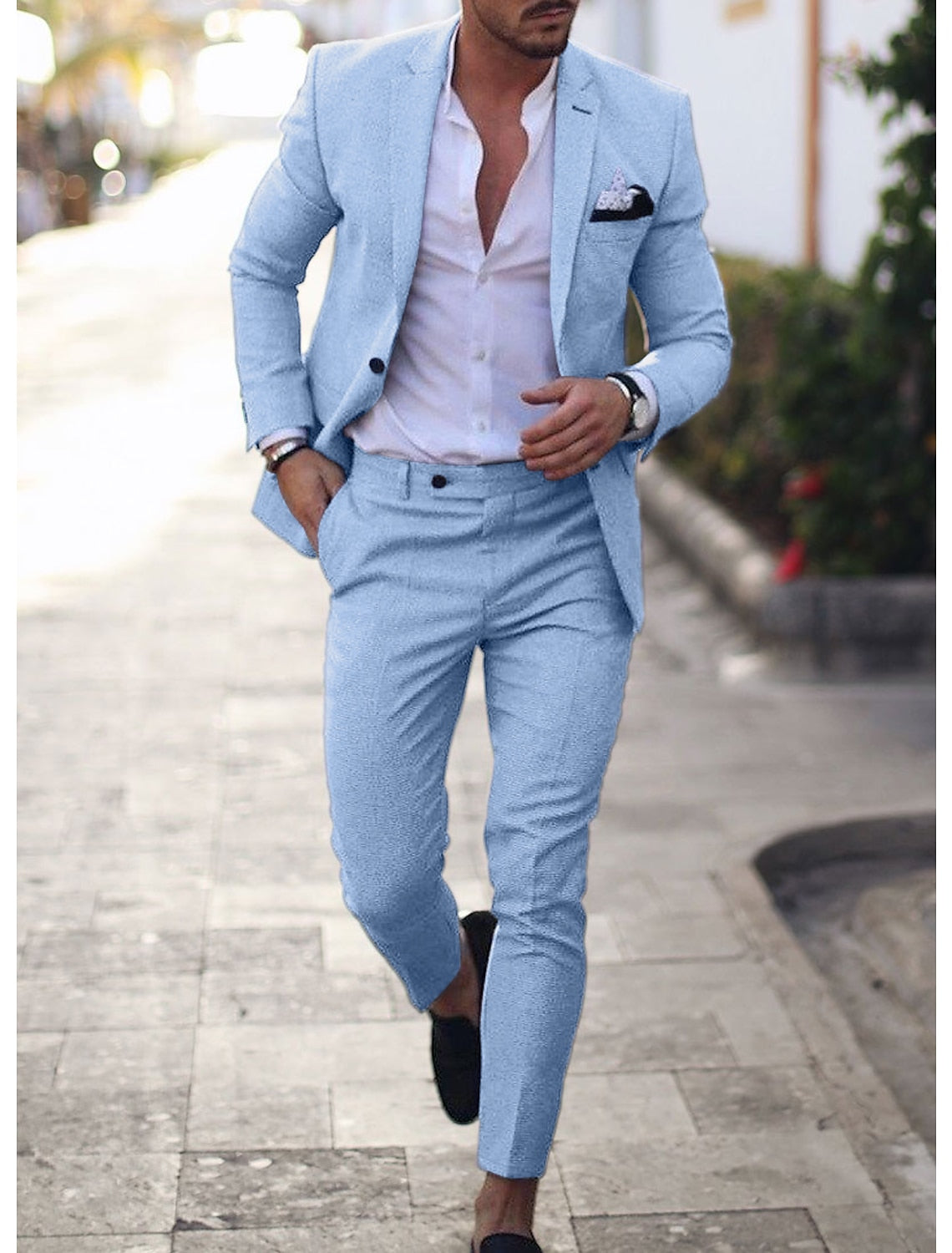 Solid Colored Linen Suit For Men - Tailored Fit Single Breasted With Two Buttons