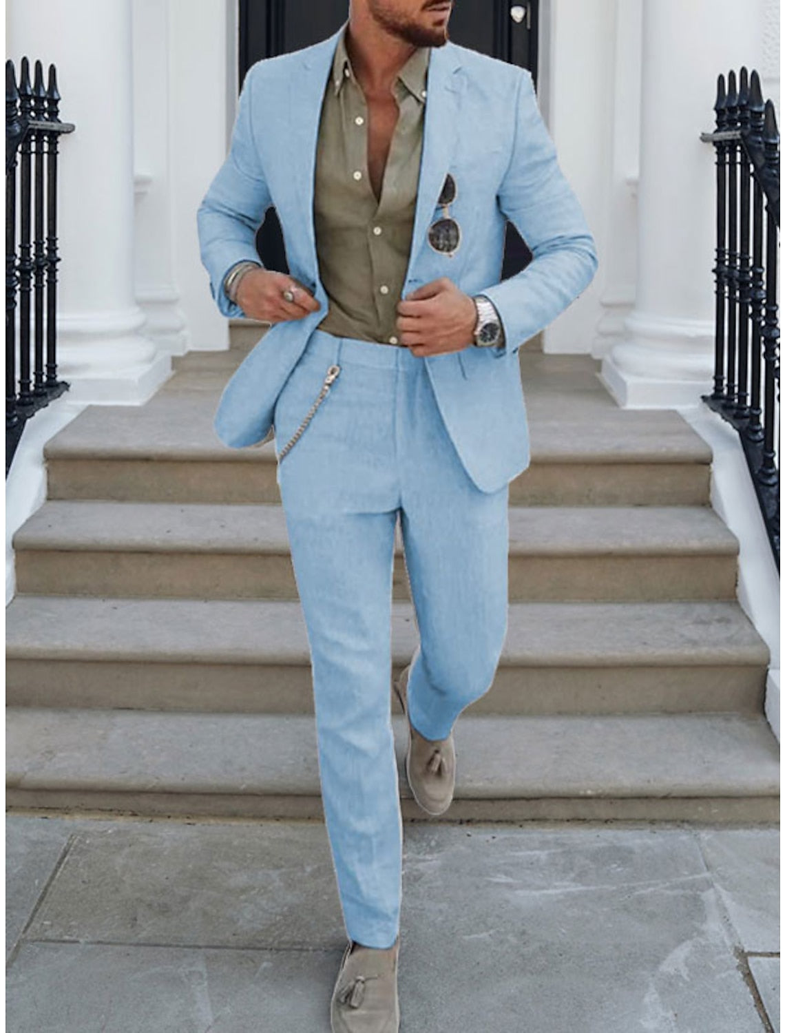 Solid Colored Linen Two-Piece Suit For Men Tailored Fit With Single Breast And Two Buttons