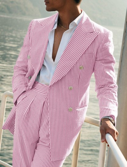 Double Breasted Six-Button Men's Wedding Suit In Tailored Fit