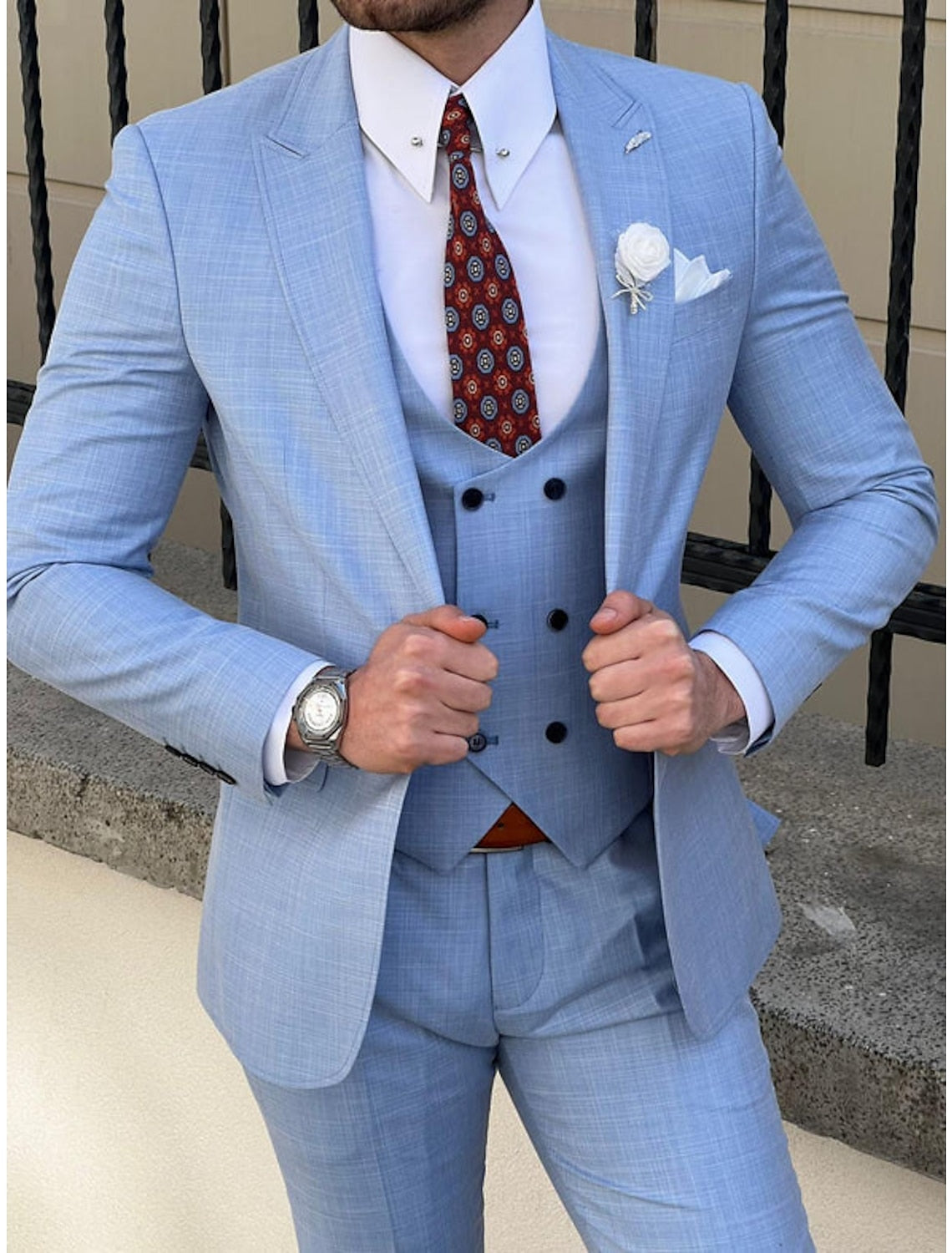 Single-Breasted Two-Button Tailored Fit 3-Piece Solid Wedding Suit For Men