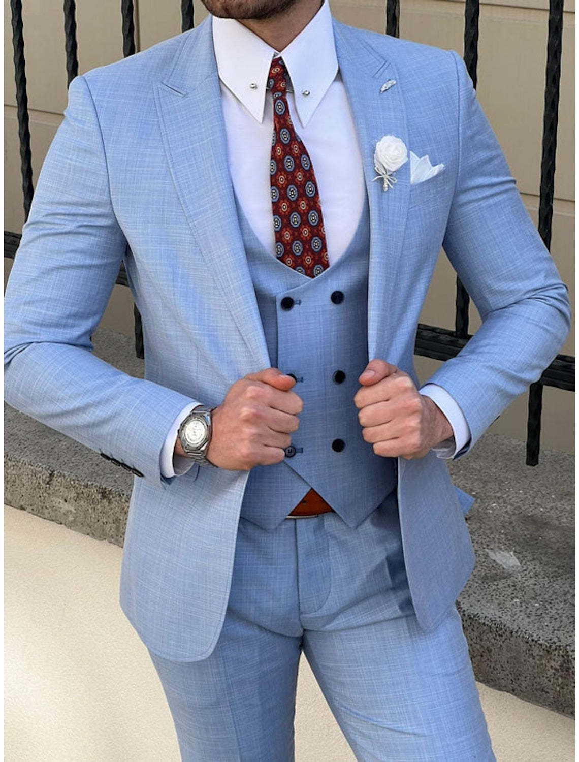 Single-Breasted Two-Button Tailored Fit 3-Piece Solid Wedding Suit For Men