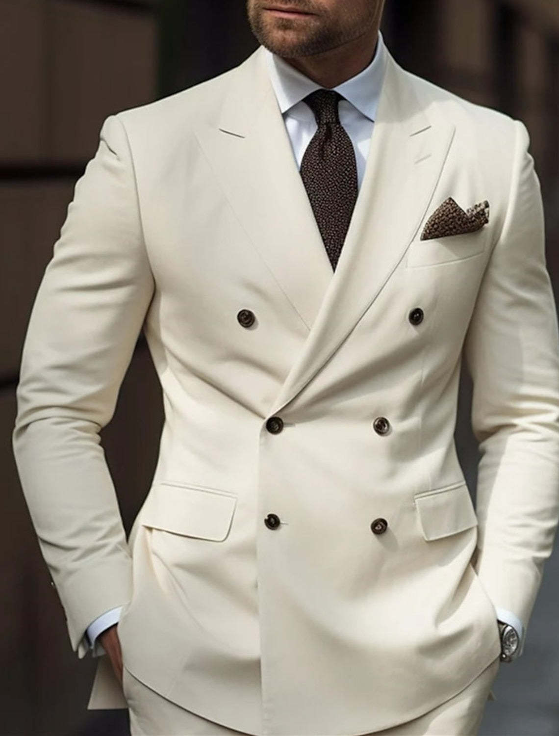 Double Breasted Six-Button Tailored Suit For Men In Solid Colors