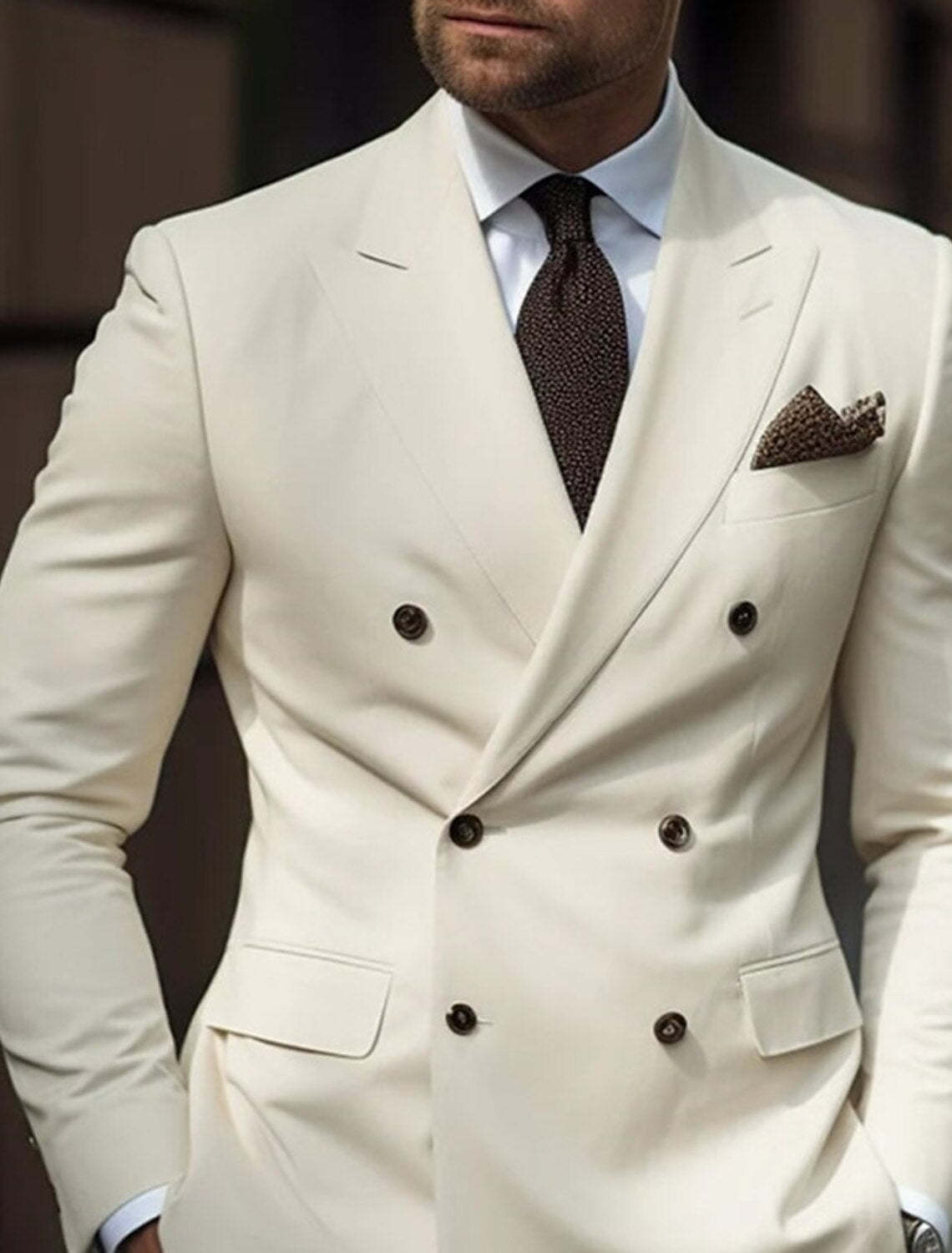 Double Breasted Six-Button Tailored Suit For Men In Solid Colors