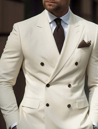 Double Breasted Six-Button Tailored Suit For Men In Solid Colors