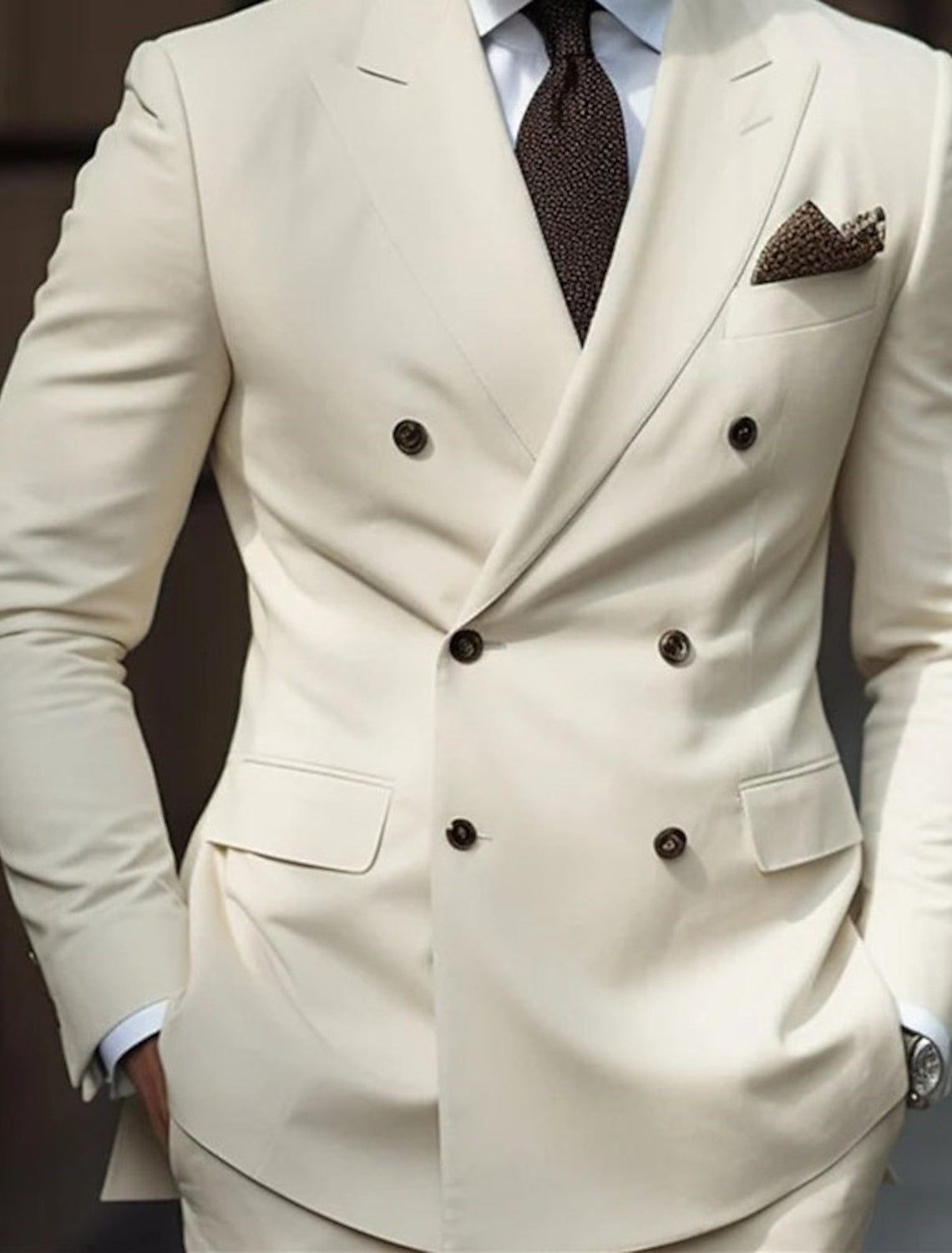 Double Breasted Six-Button Tailored Suit For Men In Solid Colors