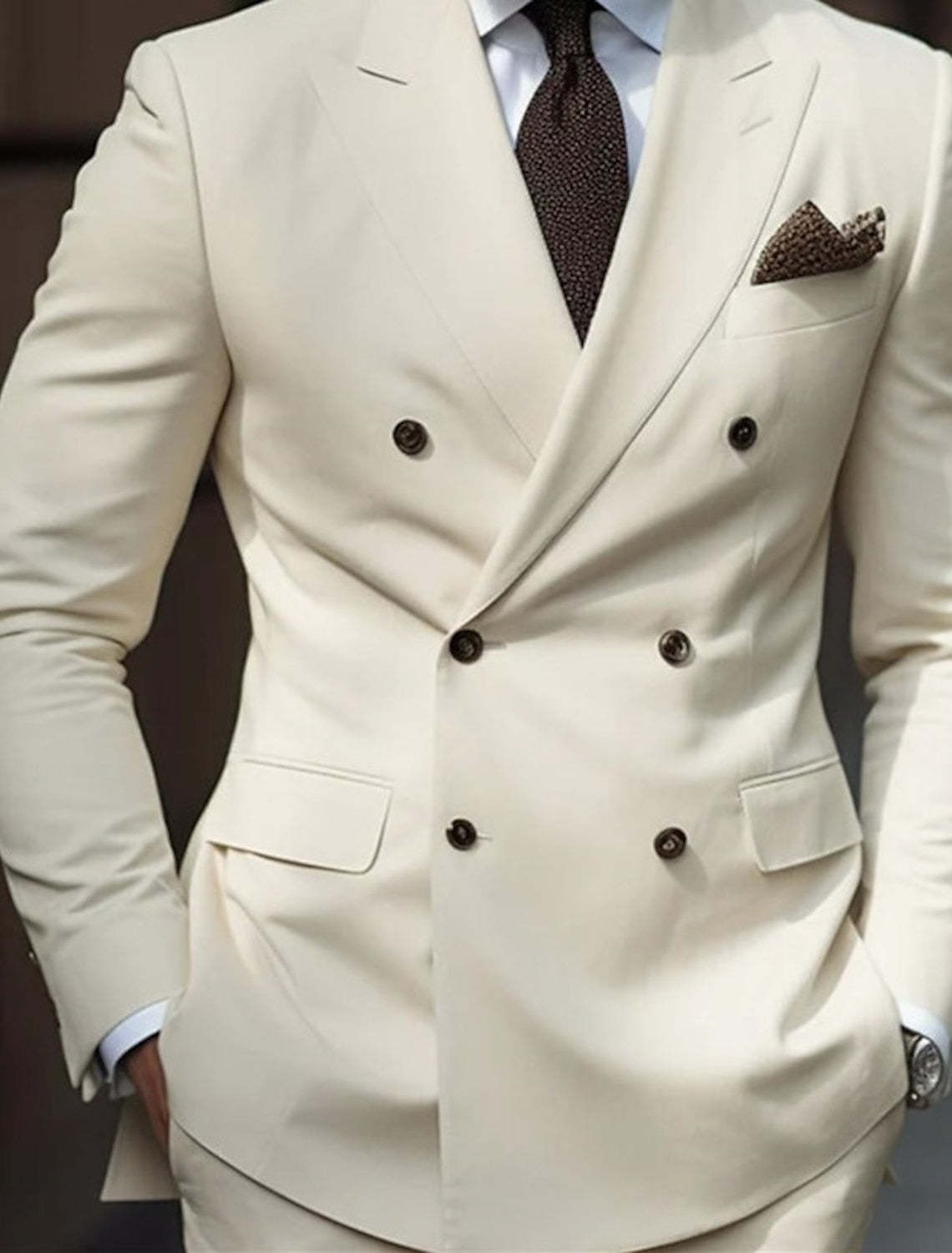 Double Breasted Six-Button Tailored Suit For Men In Solid Colors
