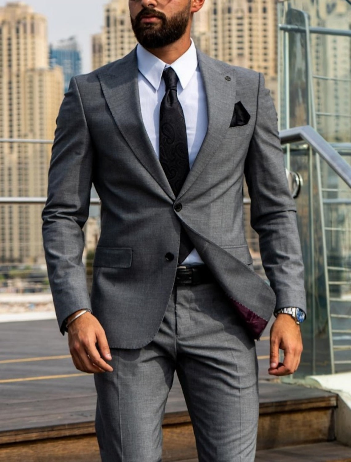 Two-Piece Solid Colored Wedding Suit For Men Tailored Fit With Single Breast And Two Buttons