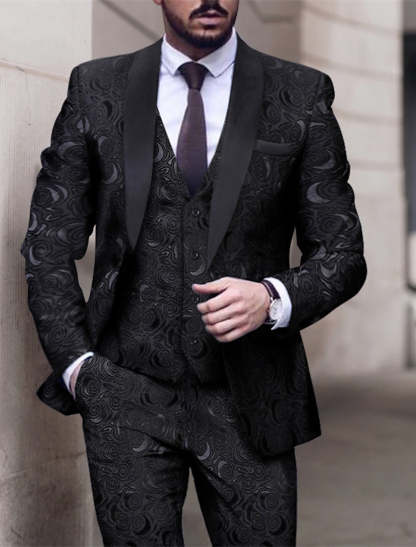 Men's Patterned 3-Piece Wedding Suit In Tailored Fit With Single Breast And Two Buttons