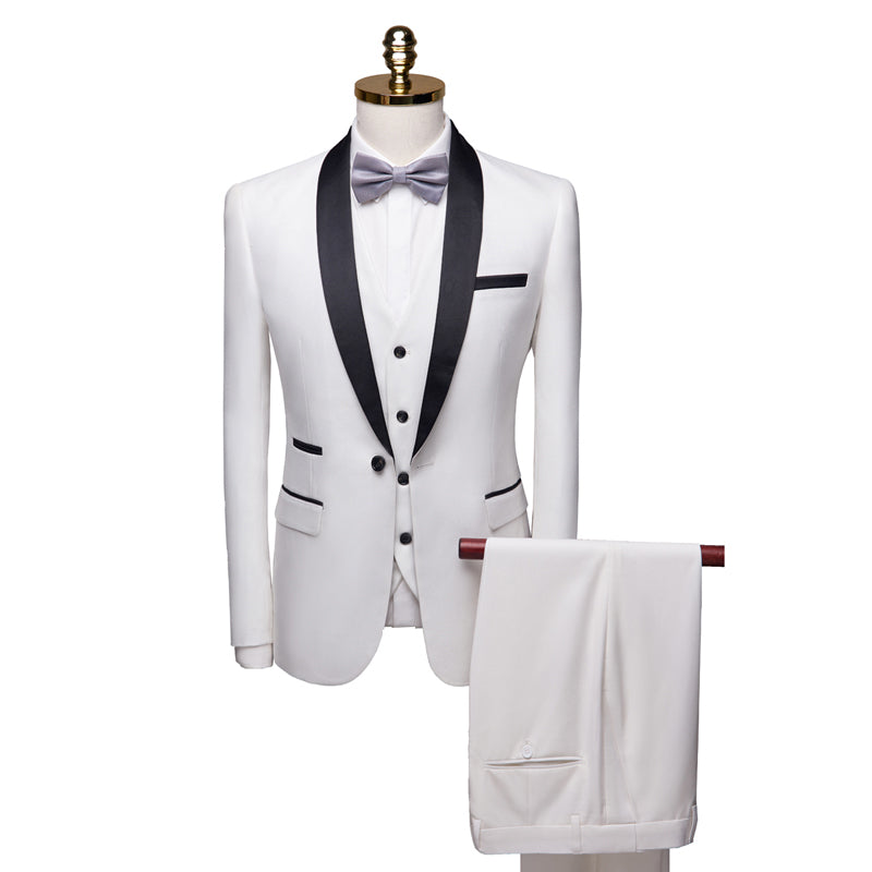 Men's Tailored Fit Single Breasted One-Button 3-Piece Wedding Suit In Burgundy White And Blue